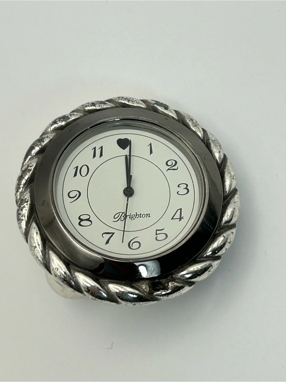 Brighton Collectibles Twisted Rope Desk Clock Silver Plated New Battery Patina